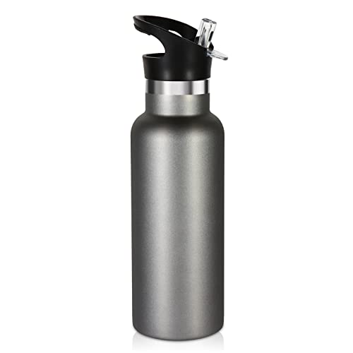Volhoply 17oz Kids Insulated Water Bottle,Stainless Steel Water Bottles with Straw Lid,Double Wall Vacuum Metal Cups Water Bottle,Reusable Sports School Water Flask Keep Hot & Cold (Cold Grey,1 Set) - color: Cold Grey