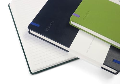A6 Lined Hardcover Notebook, 100 GSM Paper, Olive | Soft-touch Alpha3 PU cover, lay-flat sewn binding, elastic closure, compact for meetings, planning, and notes on the go - color: Oliver, size: A6