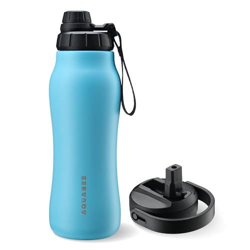 Insula Stainless Steel Water Bottle with Spout & Straw lid, BPA Free & Leakproof, Double Walled Vacuum Insulated water bottle for Sports, Bike, Travel & Hiking (Ocean Blue, 24 Oz) - color: Ocean Blue