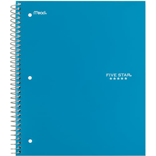 Five Star Spiral Notebook, 3 Subject, Wide Ruled | 8" x 10-1/2" | 150 Sheets | Water Resistant | Tidewater Blue | Pack of 6 - color: Tidewater Blue, size: 8" x 10-1/2" (Pack of 6)