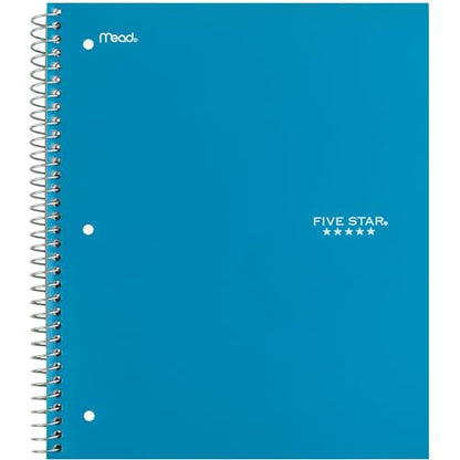 Five Star Spiral Notebook + Study App, 3 Subject, Wide Ruled Paper, 8" x 10-1/2", 150 Sheets, Fights Ink Bleed, Water Resistant Cover, Tidewater Blue (73184) - color: Tidewater Blue, size: 8" x 10-1/2" (Pack of 1)