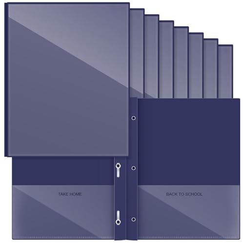 Henoyso 24 Pcs Plastic Folders with Clear Front Pocket and 3 Prong Take Home Plastic 2 Pocket Folder Back to School for Students Parent Teacher Communication for School Office (Navy Blue) - color: Navy Blue