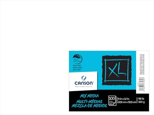 Canson XL Series Mix Media Bulk Paper, Heavyweight, Fine Texture with Heavy Sizing for Wet and Dry Media, 98 Pound, 9 x 12 Inch, 100 Sheets
