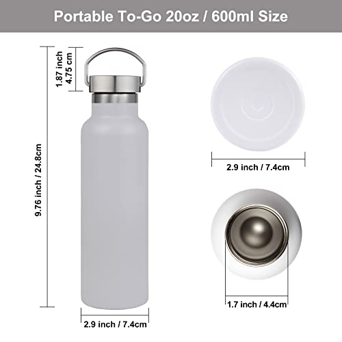 Neihepal 20 oz Insulated Water Bottles Bulk 4 Pack,Stainless Steel Double Wall Sport Bottle with Lid of Handle,Metal Reusable Thermoses Flask with Cup Cap for School,Hikers,Gift (White,Set of 4) - color: White