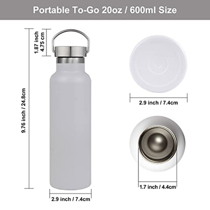 Neihepal 20 oz Insulated Water Bottles Bulk 4 Pack,Stainless Steel Double Wall Sport Bottle with Lid of Handle,Metal Reusable Thermoses Flask with Cup Cap for School,Hikers,Gift (White,Set of 4) - color: White