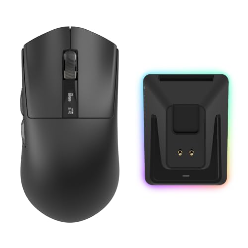 TECWARE EX1 Lightweight Gaming Mouse | 26K DPI Wireless Mouse with OLED Display | 59g Ultra-Light Design | RGB Charging Dock | Tri-Mode Connectivity 2.4GHz/Bluetooth/Wired with Grip Tape | Black - color: Black