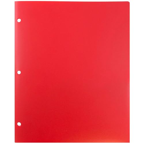 JAM PAPER Heavy Duty Plastic 3 Hole Punch Pocket Folders - Extra Tough School Folders - Red - 3/Pack - color: Red, size: 3 Per Pack