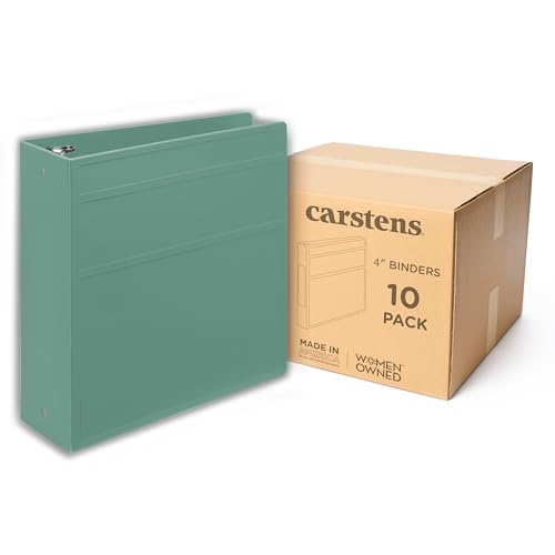 Carstens 4-Inch Heavy Duty 3-Ring Binder - Side Opening, Mint, Durable Plastic, No-Gap Rings, Waterproof Cover, No Pockets, Holds 600 US Letter Sheets, BPA-Free, Made in USA (1844-3R), Case of 10 - color: Seafoam Green, size: Case of 10