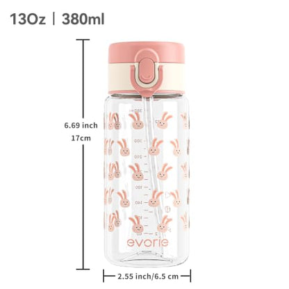 Evorie Tritan Kids Water Bottle with Straw, 13oz BPA-Free Leak-Proof Drinking Bottle for School & Travel, Lightweight Clear Water Bottle, Dishwasher Safe, for Kids Ages 3+ (Pink Rabbit) - color: Pink Rabbit