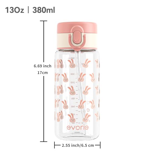 Evorie Tritan Kids Water Bottle with Straw, 13oz BPA-Free Leak-Proof Drinking Bottle for School & Travel, Lightweight Clear Water Bottle, Dishwasher Safe, for Kids Ages 3+ (Pink Rabbit) - color: Pink Rabbit