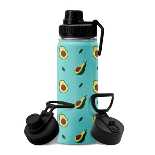 Green Avocado Water Bottle 18oz Stainless Steel Insulated Tumbler Coffee Travel Mug Cup Keeps Drinks Cold & Hot, Cute Avocado Gifts for Women Birthday - color: Avocado