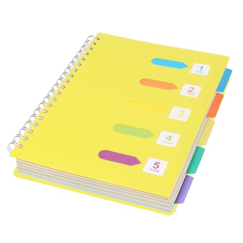 5 Subject Notebook College Ruled Spiral Notebook 7x10 Inch Hardcover Notebook with Divider Tabs 240 Pages Small Notebook for Work B5 Spiral Notebook College Ruled Notebook for Note Taking School,Yellow - color: Yellow