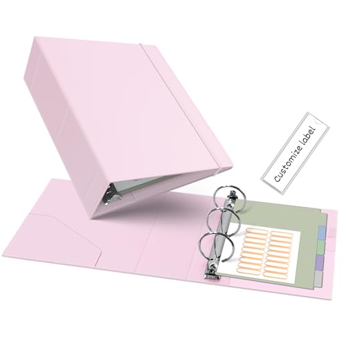 Ospelelf Leather Mini Binder A5 Vintage Hardcover 2 Inch Rings, Professional Small 3 Ring Binders Organizer Suitable for 5.5" x 8.5" Documents, Binder Dividers with Tabs, Pink - color: Pink, size: Mini Size - 2 Inch Ring