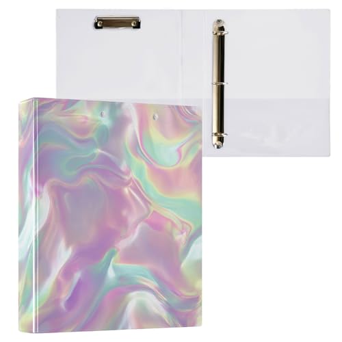 Holographic Rainbow Round Ring Binders 1.5 Inch 3 Ring Binder with Clipboard Holds 200 Sheets Office Home School - color: Multicolored 27