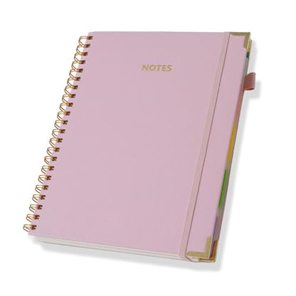 Hardcover Spiral Five Subject Notebook, Multi Subject Notebooks, Pink | Removable Dividers, Large Leather Journal, 150 Sheets, 300 Pages, 8.5''x11'', US Letter Size - color: Pink