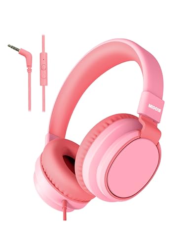 MIDOLA Kids Headphones for School Learning,Volume Limited 85/94dB, Foldable Lightweight Over-Ear Wired Headphones for Kids Toddler Girls Boys 3.5mm for Pad,Headsets with Built-in Mic Pink - color: Pink