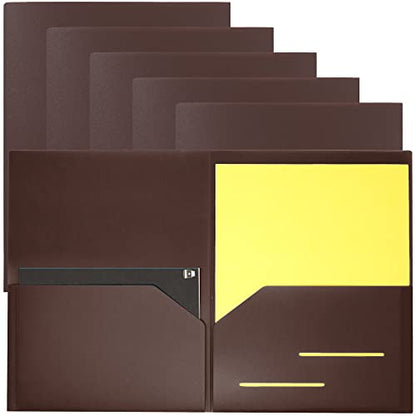 Youngever 6 Pack Heavy Duty Plastic Two Pocket Folders, Heavy Duty Plastic 2 Pocket Folder (Brown) - color: Brown