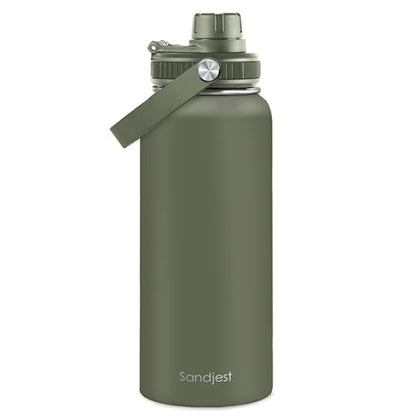 Insulated Stainless Steel Water Bottle 32oz, Vacuum Chug Lid Travel Tumbler for Men Friends Dad Brothers, Birthday Christmas Fathers Day (Olive) - color: Solid Color 2