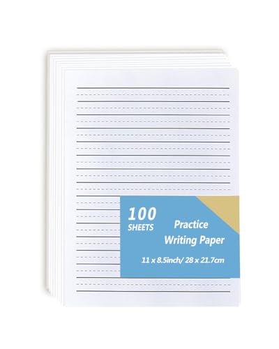 Handwriting Paper Kindergarten for Kids, Ruled Practice Writing Paper for Kids, 100 Sheets, 100gsm White Writng Papers, 8.5 x 11 Inch Writing Paper with Lines for Kindergarten - size: 100 Sheets