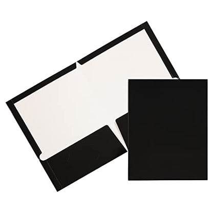 JAM PAPER Laminated Two Pocket Glossy School Folders - Letter Size - High Gloss Black - 6/Pack - color: Black, size: Pack of 6 Folders