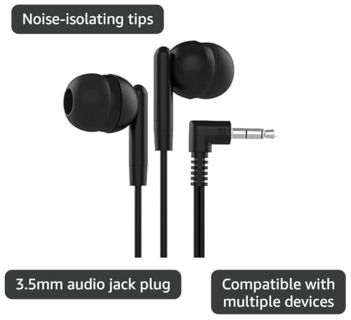 Maeline Bulk Earbuds with 3.5 mm Headphone Plug - 30 Pack Wholesale Bundle - Jet Black - color: Jet Black, size: 30 Pack