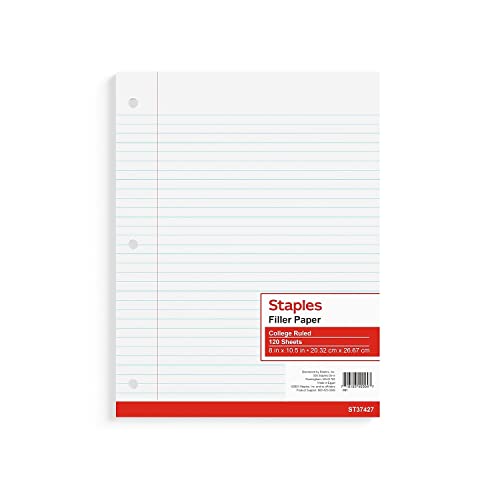STAPLES College Ruled Filler Paper, 8” x 10.5”, 120 Sheets/Pack - style: 120 Pack