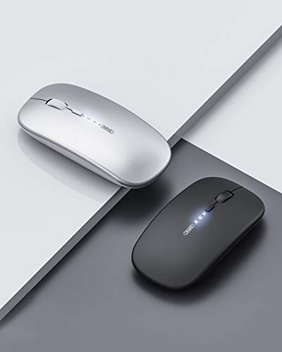INPHIC Slim Wireless Mouse Rechargeable, Battery Visible, 2.4G Silent Cordless,2400 DPI with USB Receiver, Black - color: LED-Black, style: 2.4G