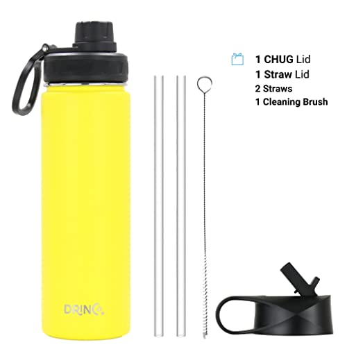 DRINCO Stainless Steel Water Bottle Spout Lid Vacuum Insulated Double Wall Water Bottle Wide Mouth (40oz 32oz 22oz 18oz 14oz) Leak Proof Keeps Cold or Hot (22 oz, 22oz Illuminating Yellow) - color: 22oz Illuminating Yellow, size: 22 Ounces