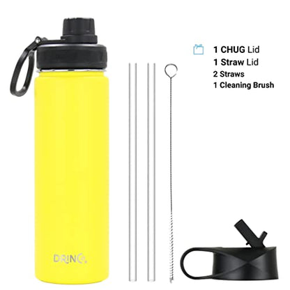 DRINCO Stainless Steel Water Bottle Spout Lid Vacuum Insulated Double Wall Water Bottle Wide Mouth (40oz 32oz 22oz 18oz 14oz) Leak Proof Keeps Cold or Hot (22 oz, 22oz Illuminating Yellow) - color: 22oz Illuminating Yellow, size: 22 Ounces