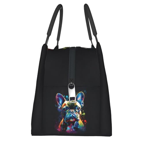 Cosmic French Bulldog Insulated Lunch Box for Dog Art Lovers, Cute Galactic Puppy Tote Lunchbags, Reusable Cooler Lunchbox & Makeup Bag Gifts for Work, School, Picnic, Office - color: French Bulldog 03