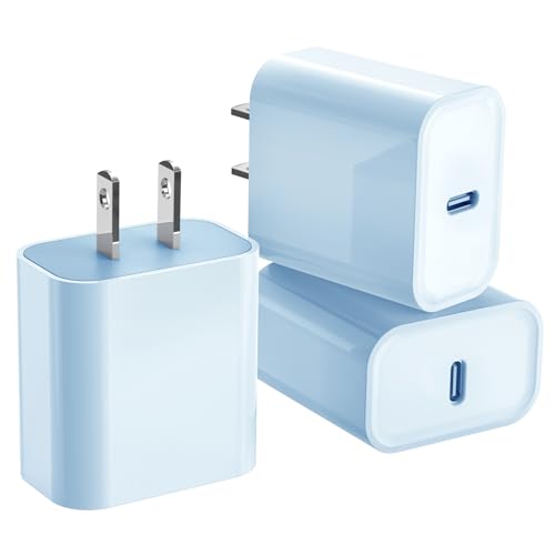 3Pack iPhone 17/16/15 Charge Block,USB C Charger, Blue Charger Adapter Plug | Quick Fast Charger PD Adapter Plug 20W Power Delivery TypeC Fast Charging Block for iPhone 17/16/15/14/13/12,iPadPro/Air/Mini - color: Blue