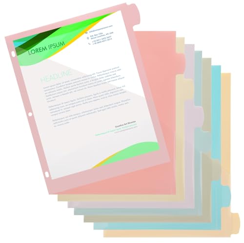 8-Tab Dividers for 3 Ring Binder,Binder Dividers with Pocket for US Letter Size Plastic Dividers with Pockets, Letter Size, Morandi Colors, 1 Set (A)