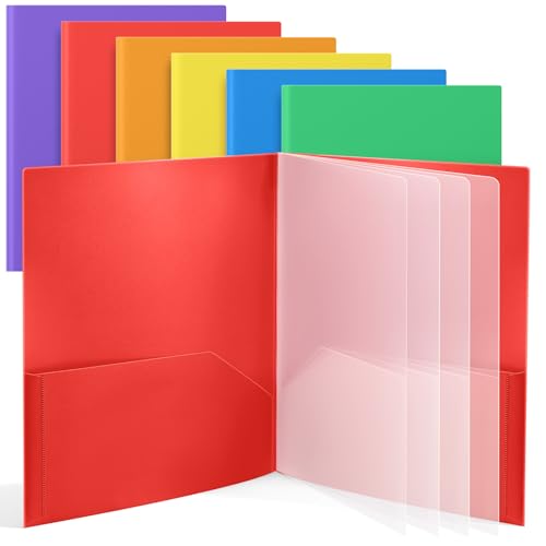 Colarr 6 Pcs Plastic Multi Pocket Folders Bulk Heavy Duty Folders, Paper Document Project Organizer for Back to School, School Supplies, Classroom, Office Home(10 Pockets,Bright Colors) - color: Bright Colors, style: 10 Pockets