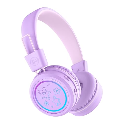 MEE Audio KidJamz KJ55BT Bluetooth Wireless Safe Listening Headphones for Children w/LED Lights, 85dB Volume Limiter, Microphone, & 40h Battery; Kids Headset for School/iPhone/iPad/Tablet (Lavender) - color: Lavender, style: Standard