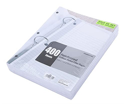 Mintra Reinforced Filler Paper (400 Sheets (4pk of 100), College Ruled) - color: College Ruled