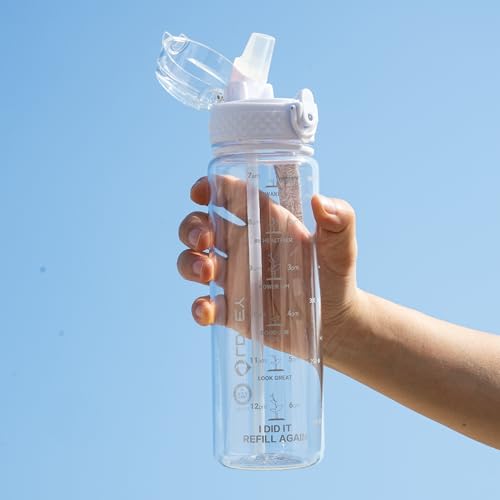 OLDLEY Kids Water Bottle for School, 17 oz (2 lids) BPA-Free Reusable Leak-proof Durable Tritan Plastic Water Bottles with Straw & Chug Lids, Anti-dust Spout Cover (Clear) - color: A-Clear, size: 16.9 Ounces