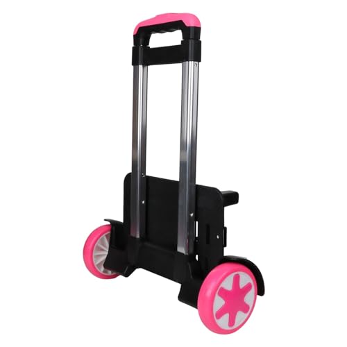 Aluminium Alloy Folding Backpack Trolley Cart, Pink Wheeled Luggage Cart with 3-Section Telescopic Rod for School Bags and Travel - color: Women