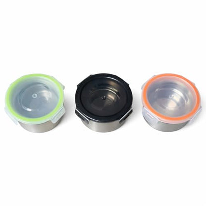 [3 Pack 4 Oz Small Condiment & Dip Containers with Leakproof Lids, Reusable Stainless Steel Bento Box Sauce Cups for Lunches, Picnics & Kitchen Storage (3PC Mixed) - size: 3PC Mixed