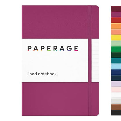 PAPERAGE Lined Journal Notebook, (Raspberry), 160 Pages, Medium 5.6 in x 8 in - 100 GSM Thick Paper – Hardcover Journaling Notebook for Work, School & Note Taking - color: Raspberry, style: A. Lined
