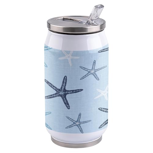 T&H XHome Starfish 14oz Stainless Steel Tumbler with Lid & Straw-Double Wall Vacuum Insulated Travel Mug Starfish Coastal Marine Life Multi Blue Linen Water Bottle Coffee Beverage Drinks Cup - size: 14 Ounces