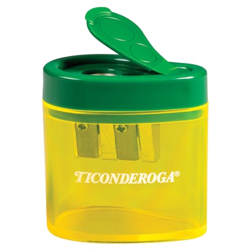 Ticonderoga Two-Hole Manual Pencil Sharpener for Standard and Beginner Pencils, Yellow/Green, 2" x 2" x 1.25", German-Engineered, 6 Count - style: 2-Hole, 6-Pack