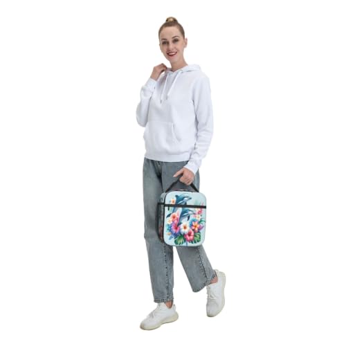 Dolphin Flowers Lunch Bag 10In | Insulated Lunch Box Reusable Tote Bag For Picnic Office For Women Men - color: Style 8