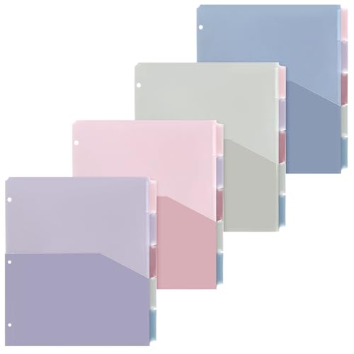 4 Sets Back to School 5 Tab Plastic Binder Dividers, Plastic Index with Pocket for 3 Ring Binder, Colorful Letter Size Sheet Protector for Office Business Organization Supplies(Vintage) - color: Vintage
