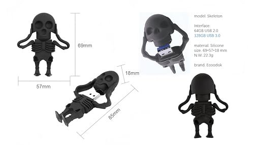 128GB USB 3.0 플래시 드라이브 참신한 만화 해골 고속 전송 속도 펜드라이브 메모리 스틱 - color: 스켈레톤.