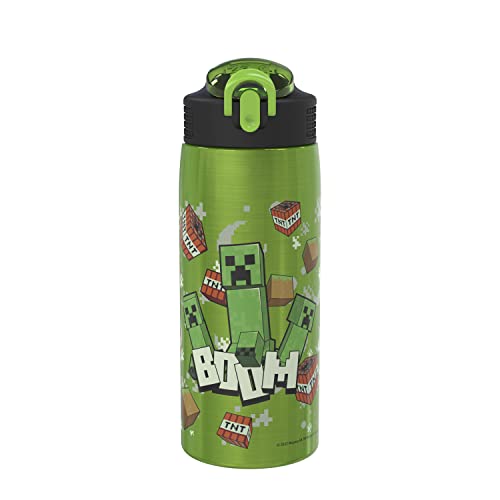 Zak Designs Minecraft Water Bottle for Travel and At Home, 19 oz Vacuum Insulated Stainless Steel with Locking Spout Cover, Built-In Carrying Loop, Leak-Proof Design (Creeper) - color: Minecraft