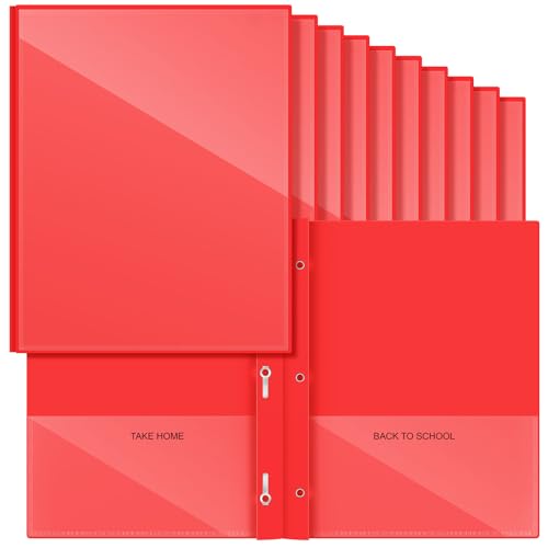 Henoyso 24 Pcs Plastic Folders with Clear Front Pocket and 3 Prong Take Home Plastic 2 Pocket Folder Back to School for Students Parent Teacher Communication for School Office (Red) - color: Red