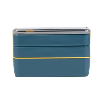 Restaurantware Bento Box 1 Count 30 Ounce Plastic Lunch Box Stackable With Cutlery, Leakproof Microwave-Safe Meal Prep Container Stackable Blue - size: 1 Count, style: 30 oz - Blue