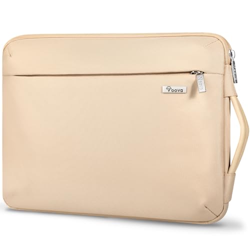 Voova Laptop Sleeve Case 15.6 16 Inch with Handle, 360° Protective Waterproof Slim Computer Bag Cover Compatible with MacBook Pro M2/M3/M4 16, HP Acer Lenovo Yoga ThinkPad Asus Laptop, Beige - color: Apricot, size: 15.6-16 Inch