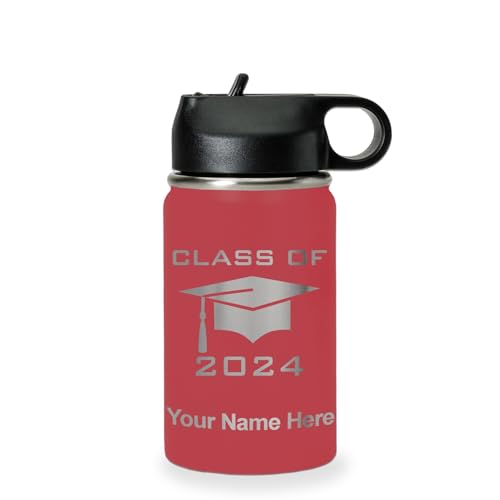 LaserGram Personalized Water Bottle, Grad Cap Class of 2023, 2024, 2025, 2026, 2027, Stainless Steel Double Wall Vacuum Insulated with Flip Top Straw, Custom Engraved Gift (12oz / 335ml Maroon) - color: Maroon, size: 12 Ounces