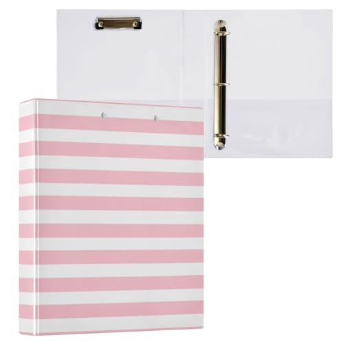 3 Ring Binder 1.5 Inch Binders Pink and White Striped Binder Organizer Fashion View Binder with 2 Pockets for Home Office Supplies - color: Pink and White Striped